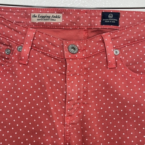 AG Adriano Goldschmied Pink Polka Dot Legging Super Skinny Ankle Jeans Size 26R - Picture 3 of 6